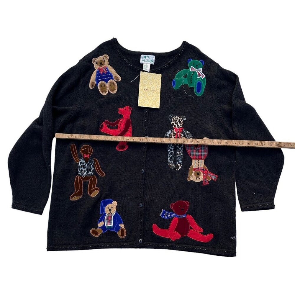 Quaker Factory Playfull Teddy Bears Sweater Vintage Black 2X NWT QVC - Picture 5 of 6